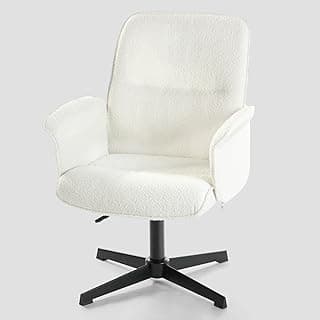 MEUBLE COSY Sillas de Escritorio Sillones de Maquillaje Giratoria Altura Ajustable con Reposabrazos para Estudio Dormitorio Oficina en Tela de Felpa, Blanco, 66x63x82-94cm