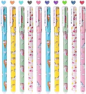OFFCUP 10pcs Bolígrafos de Gel Bonitos, Bolígrafos Lindos de Tinta de Gel de Colores de 0,38 mm, Bolígrafo de Colores Infantil Adulto para Escribir, Dibujar y Delinear (Unicornio)