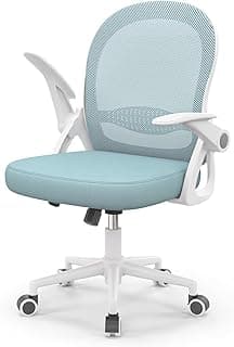 rattantree Silla de Oficina, Silla de Escritorio Ergonómica con Respaldo de Malla Transpirable y Asiento, Silla de Ordenador, Regulable en Altura, Reposabrazos Abatibles, Para Estudio de Oficina, Azul