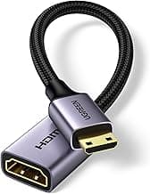 UGREEN Adaptador Mini HDMI a HDMI 4K 60Hz Cable Corto 25cm Soporte 3D Dolby Vision HDCP 2.2 Compatible con Raspberry Pi Zero Cámara PC Portátil