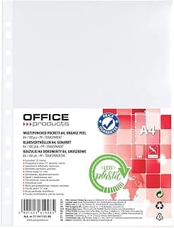 OFFICER PRODUCTS 21141155-90 Fundas para folletos, 100 unidades, DIN A4, granuladas, abiertas, fundas de plástico perforadas para documentos, archivos, carpetas de papeles/PP/transparente, 21141155-90