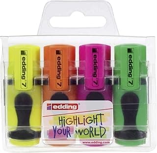 edding 7 minimarcador fluorescente - colores neón - juego de 4 rotuladores fluorescentes - punta biselada 1-3 mm - en colores modernos - para bullet journal, escuela, colegio, universidad u oficina