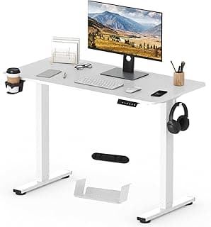 SANODESK Escritorio Elevable Eléctrico 110 x 54 cm con Tablero Entero Escritorio Regulable en Altura con 4 Accesorios y Control de Memoria Blanco