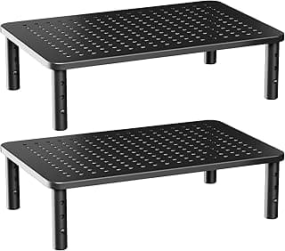 HUANUO Elevador de soporte para monitor 3 Alturas Ergonómicas Ajustables con Plataforma de Orificios ventilados para Monitor, ordenador Portátil, Impresora (2 paquetes)