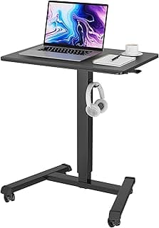 BONTEC Escritorio de pie móvil de 65 × 45 cm con 4 Ruedas giratorias, Escritorio de pie con Ruedas, Escritorio de pie Ajustable en Altura, Mesa sobre la Cama para Sala de Estar, Dormitorio
