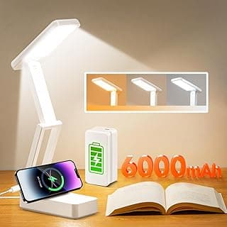Flexo Led Escritorio, Recargable Batería 6000mAh incorporada Lampara Escritorio Led, 3 Colores+10 Brillo Flexo Escritorio, Plegable+Inalámbrico Lamparas sin Cables con Temporizador de 45 Minutos