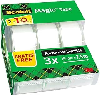 Scotch Magic Cinta Adhesiva Invisible - 2 Rollos de 19mm x 7,5m + 1 GRATIS - Cinta Adhesiva de Uso General para Reparación, Etiquetado y Sellado de Paquetes y Documentos