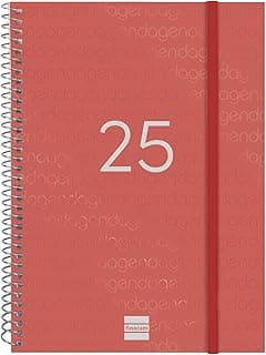 Finocam - Agenda Espiral Year 2025 Semana Vista Horizontal Enero 2025 - Diciembre 2025 (12 meses) Rojo Catalán