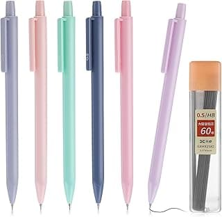 TIESOME 6 piezas de colores portaminas con 1 recarga de reemplazo, 0.5 mm de escritura a mano lápiz con goma de borrar pequeña colorido mecánico retráctil lápices para estudiantes