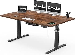 Devoko Escritorio Elevable Eléctrico 160 x 80 cm de Carga USB A, Escritorio Ajustable en Altura con Tablero, 3 Función de Memoria y Anticolisión, Regulable en Altura 72-118cm, Marrón