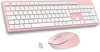 LeadsaiL K786 Teclado y Raton Inalámbrico QWERTY Español, 2.4G Pack Teclado Raton Inalambrico, Ergonómico, Receptor USB 2 en 1, Tamaño Completo Teclado y Mouse para Mac, PC, Ordenador Portátil-Rosa