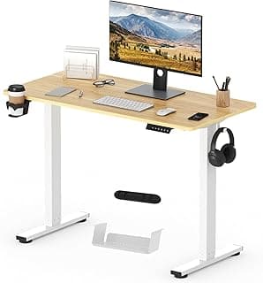 SANODESK Escritorio Elevable Eléctrico 110x54 cm con Tablero Entero y 4 Accesorios, Escritorio Ajustable en Altura con Memoria, para Oficina y Hogar (Arce)