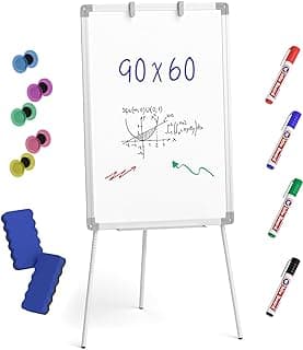 Nicpro Pizarra blanca magnética de borrado en seco de 60 x 90 cm con 4 bolígrafos a base de agua, 10 imanes, 2 borradores, tablero de rotafolio ideal para oficina, escuela, hogar