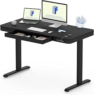 FLEXISPOT Q3 Escritorio Elevable Escritorio con Tablero Entero, Standing Desk, Mesa de Elevable con Función de USB Y Táctil, Tocador con Cajón 120x60cm (Negro)