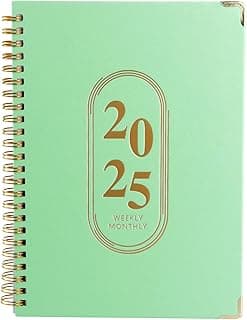 Agenda Anual 2025 A5, Agenda Escolar Académica con Vista Mensual, Planificador Diario Semanal, Agenda Profesorado para Family Office (Verde 2025)