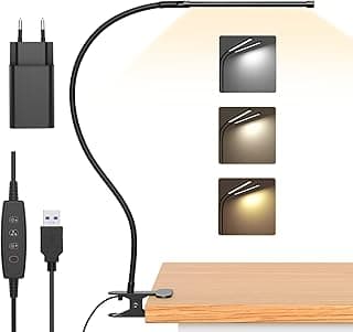 iZELL Luz Lectura con Clip 77 LED [3 Modos de Color y 10 Niveles de Brillo] Lámpara Led Escritorio para la Mesa Trabajo Estudio Leer, Flexos de Pinza con Cuello de Cisne Regulable de 40cm