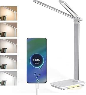 LENDOO LED Lampara Escritorio,Doble Cabeza Flexo LED Escritorio, Batería Inalámbrica 700 Lumen con 5 Modos Regulable 3000K-6500K, Cuidado Ocular,Temporizador de 30/60min,para Trabajo Estudio
