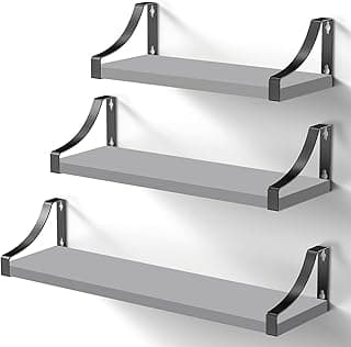 Pipishell Baldas Pared Estanteria de 3 Niveles Estante Madera Ideal para Dormitorio Sala Estar Estudio la Oficina en el Hogar etc (Gris)