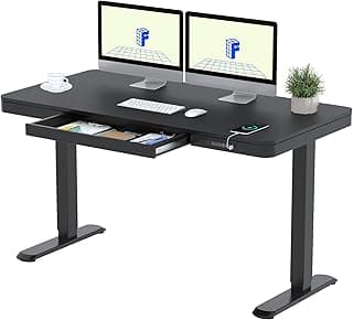 FLEXISPOT Q3 Escritorio Elevable Escritorio con Tablero Entero, Standing Desk, Mesa de Elevable con Función de USB Y Táctil, Tocador con Cajón 140x70cm (Negro)