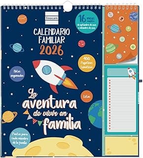 Finocam - Calendario de Pared Plus 16 Meses 2025 2026 Mes Vista Septiembre 2025 - Diciembre 2026 (16 meses) Familiar Español