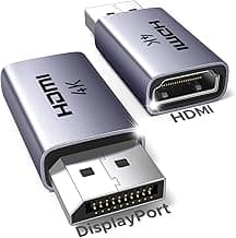 UGREEN Adaptador DisplayPort a HDMI Hembra Unidireccional 4K 30Hz 2K 60Hz 1080P 120Hz Convertidor DP a HDMI Carcasa de Aluminio Adaptador DP a HDMI Compatible con HP DELL LG Computer Monitor, 2 Piezas