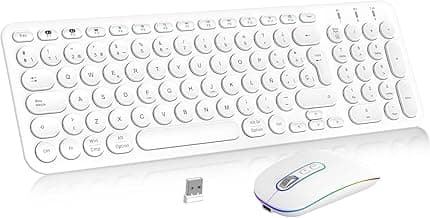 Teclado y ratón inalámbricos, PINKCAT 2.4G Set de Teclado Ultrafino y ratón ergonómico silencioso con 12 accesos directos Multimedia para Ordenador, PC, Tableta, Ordenador de sobremesa (Brillo)