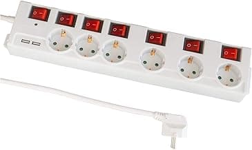 FeinTech MD000652 Regleta de 6 enchufes con Interruptor Individual USB protección contra sobretensiones Blanco