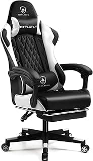 GTPLAYER Silla de gamer, silla ergonómica de oficina con reposapiés ajustable lumbares y almohada, silla de gaming acolchada, 150 kg de capacidad de carga, color blanco