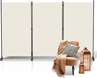 Fiqops Biombo para exteriores con ruedas, 3 piezas, 263 x 181 cm, resistente a la intemperie, para exterior y oficina, color beige