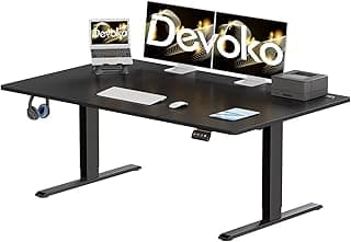 Devoko Escritorio Elevable Eléctrico 140 x 60cm,Escritorio Regulable en Altura con Gancho, 71-119 cm, 2 Opciones de Memoria Inteligente, Adecuado para Estudiar Trabajar（Negro）