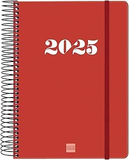 Finocam - Agenda Espiral My 2025 1 Día Página Enero 2025 - Diciembre 2025 (12 meses) Rojo Catalán
