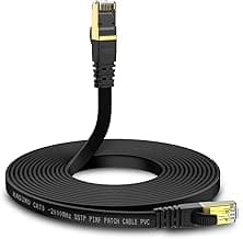 KASIMO Cable Ethernet Cat 8, Cable de red plano 40 Gbps / 2000 MHz, SFTP Cable Internet Con Conector RJ45 Enchapado en Oro, Negro 3m
