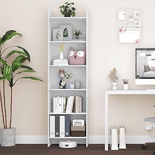 Hzuaneri Librería, Estantería de 6 Niveles, para Salón, Estudio, Oficin, Dormitorio, Estilo Escandinavo, 24 x 48 x 170 cm, Blanco 01103XBC