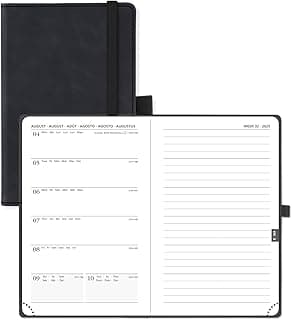 POPRUN Agenda 2025 2026 Pequeña de Bolsillo 16 x 10,5 cm, Una Página por Semanal con Una Página de Notas 17 Meses de Ago.2025 a Dic.2026, 80 GSM Papel, Negro