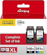 CARTRIGO 560 561 Cartuchos compatibles con Canon 560 561, compatibles con Cartuchos Canon TS5350A, para TS7450 TS7450a TS5351 TS5352 TS7450 TS7451i TS5353 (Negro y Color, Paquete de 2)