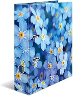 HERMA Archivador de anillas para niños, tamaño A4, flores azules, 7 cm de ancho, con diseño de plantas, colorido con impresión interior para niños y niñas