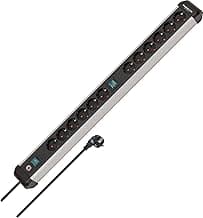 Brennenstuhl Premium-ALU-Line regleta enchufes de 12 Tomas/regleta de Aluminio con interruptores Individuales (Enchufe múltiple con 2X Interruptor, Cable de 3 m, Fabricado en Alemania)
