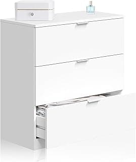 duehome | Comoda 3 Cajones, Dormitorio, Modelo Andra, Acabado en Color Blanco Soft, Medidas: 77 cm (Ancho) x 80 cm (Alto) x 38 cm (Fondo)