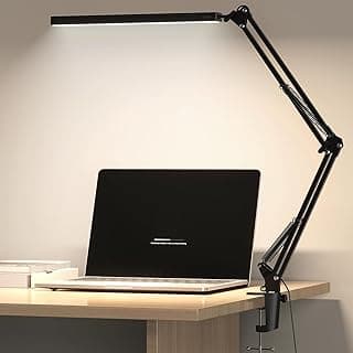 Meltrck Lámpara Escritorio LED con Clip - 1200LM, 11 Niveles de Brillo, 5 Modos de Luz, Temporizador 45 Min, Protección Ocular, Brazo Flexible Ajustable