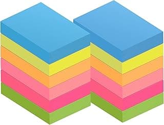 ZCZN Notas adhesivas 51 x 38 mm, Posits en 6 colores neón, Sticky Notes, Notas adhesivas autoadhesivas 100 hojas/bloque, 12 bloques
