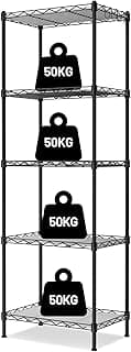 WORKPRO Estantería de Alambre de 5 Niveles, Metal, Almacenaje Con Estantes Ajustables, 4 Ganchos y 5 Paneles de PP, Carga Total de 250 kg, Para Garaje, Cocina, Dormitorio