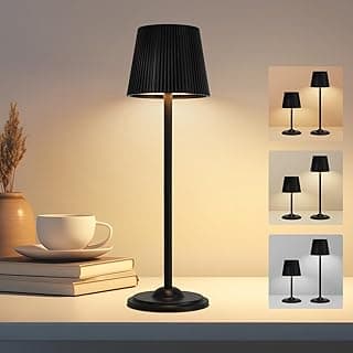VKH Lámpara de Mesa LED Recargable Negra, Táctil y Regulable con 3 Tonos, Diseño Portátil Desmontable, USB-C, Sin Cable, para Dormitorio, Lectura, Oficina, Interior y Exterior