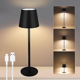 VARICART lámparas LED de mesa con batería, USB-C inalámbrica Lamparas de Mesa con 3 Temperaturas de Color Ajuste Tactil,5000mAh, IP54 resistente al agua, Adecuada para Interior,Exterior, negro