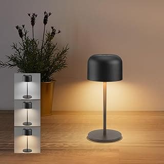 Klighten Led Regulable Lamparas De Mesa Sin Cable Exterior, 3000K-6000K 3 Colores Recargable Pequeña Lámpara De Escritorio Con Cable Usb-C, Negro, IP54, H21cm, Luz Cálida/Natural/Fría