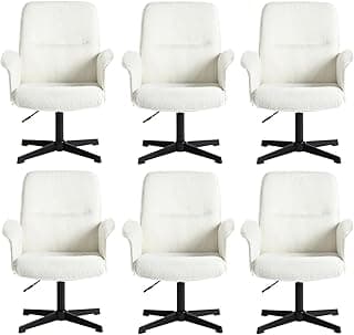 MEUBLE COSY Juego de 6 Sillas de Escritorio Sillones de Maquillaje Giratoria Altura Ajustable con Reposabrazos para Estudio Dormitorio Oficina en Tela de Felpa, Blanco
