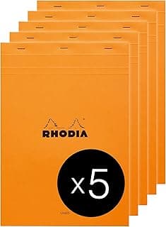 RHODIA 18600C - Bloc-Notes Agrafé N°18 Orange - A4 - Ligné - 80 Feuilles Détachables - Papier Clairefontaine Blanc 80 g/m² - Couverture en Carte Enduite - Paquet de 5 blocs