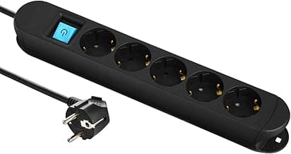 Electraline 62084, Regleta Base Profesional 5 tomas schuko, cable 3 mt, con 2 imanes para fijar a paredes metálicas, negro