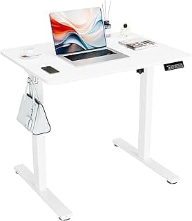 ERGOMAKER Escritorio Elevable Eléctrico 80x60 cm, Mesa Elevable con Tablero de Empalme, Mesa Escritorio Ajustable para Oficina y Hogar, Blanco