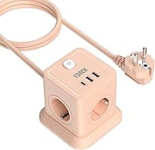 FDTEK Regleta Enchufe, Cubo Ladron Enchufe con 4 AC Tomas y 2 USB A+1 USB C, Enchufe Multiple con Interruptor y Proteccion Sobretension, Cable 1,8 m, Adecuado para Casa, Oficina y Los Viajes, Rosa