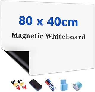 JOMUSAGA Rollo de Pizarra Blanca Magnética, 80 x 40 cm, Papel Pizarra Adhesiva para Pared, Whiteboard adecuado para Escuela, Familia y Oficina, con Rotuladores, Borrador e Imanes